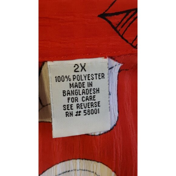 Vtg Apparenza Women's Top Shirt  2X Button Front Red floral 3/4 Cuffed Sleeve - Picture 7 of 8